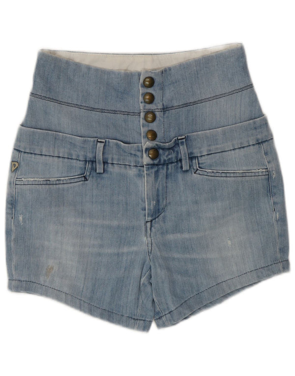 Dondup Shorts jeans feminino de cintura alta desgastado W28 azul médio
