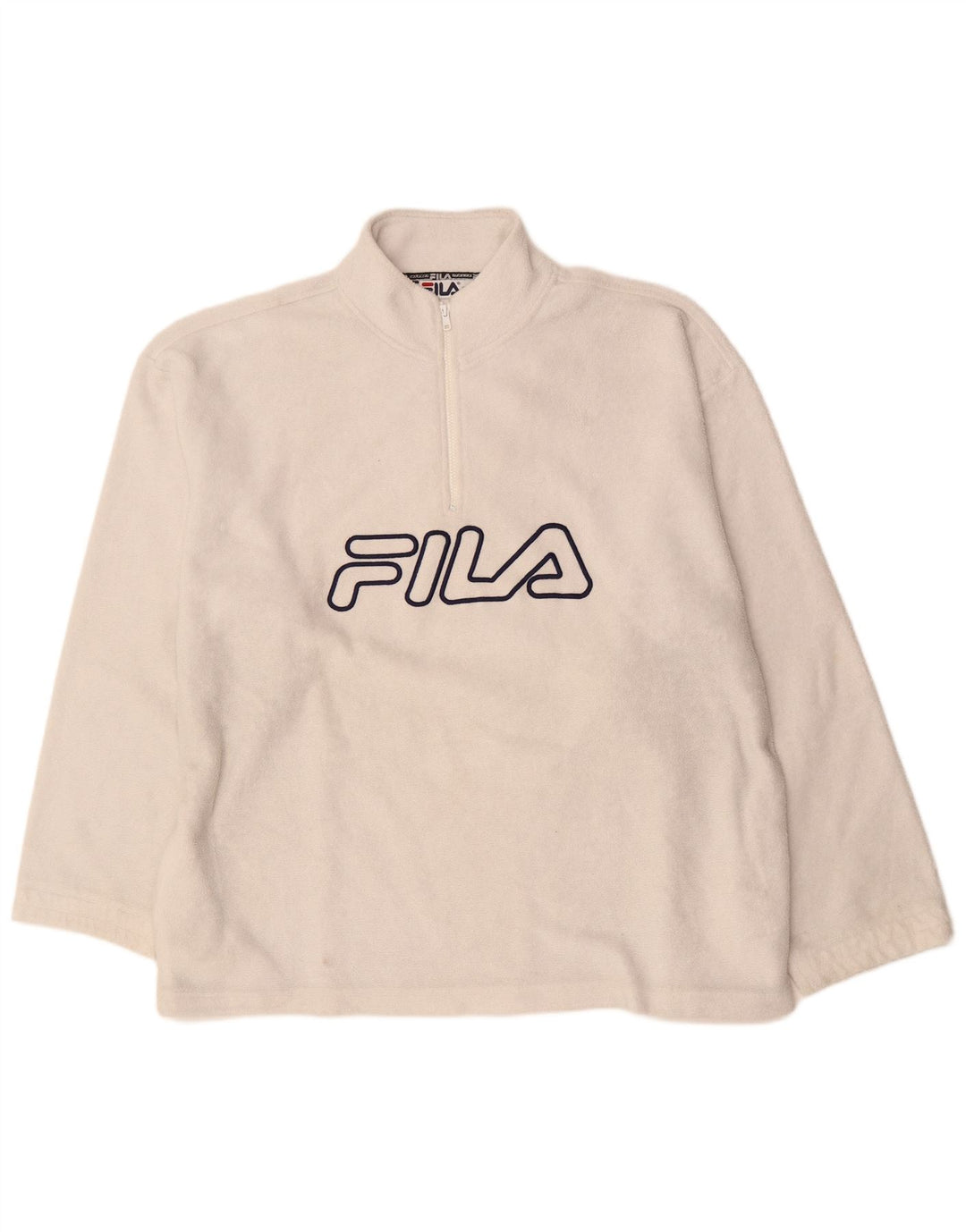 Suéter de lã masculino Fila com decote em zíper gráfico 2XL poliéster branco