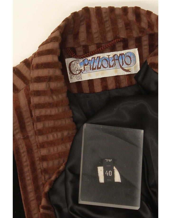 Jaqueta blazer vintage feminina com 2 botões grandes EU 40 listrado marrom médio