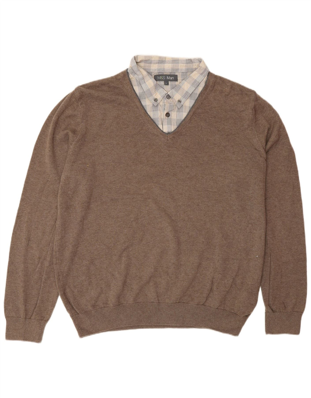 Suéter masculino Marks & Spencer com gola polo, grande algodão marrom