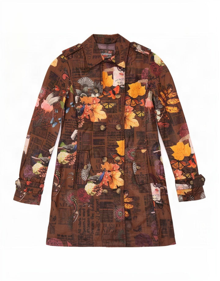 Trench coat feminino Desigual EU 38 poliéster floral marrom médio