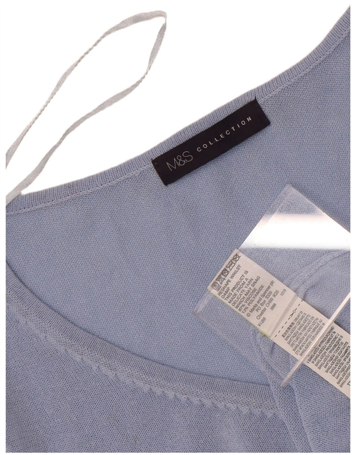 Top feminino Marks & Spencer manga comprida Reino Unido 8 viscose azul pequena