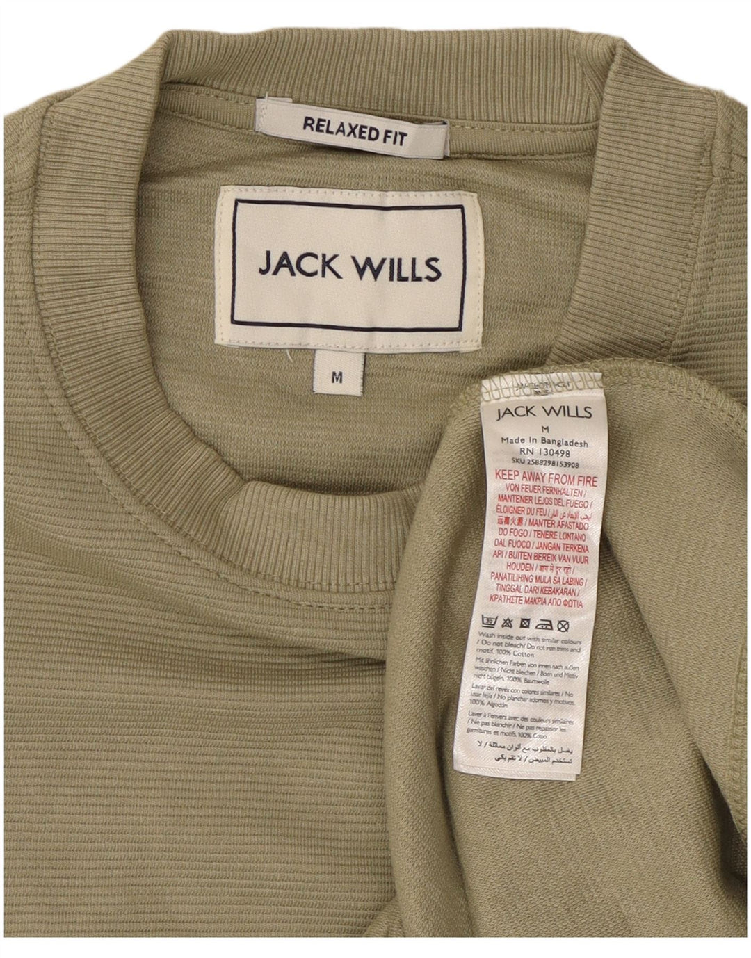 JACK WILLS Top masculino de ajuste relaxado manga comprida algodão verde médio