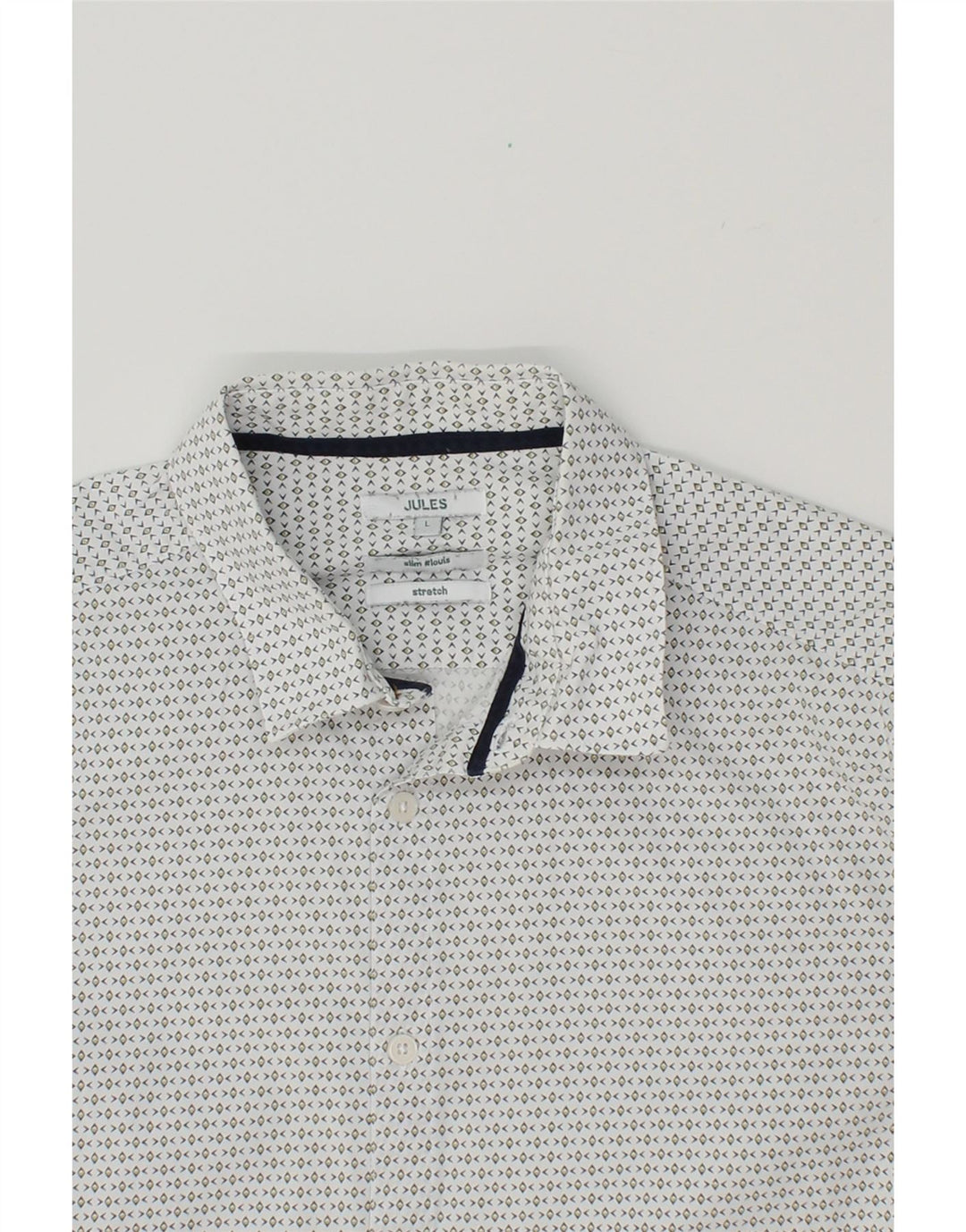 JULES Mens Stretch Abstract Pattern Slim Shirt Large White Cotton Vintage Jules and Second-Hand Jules from Messina Hembry 