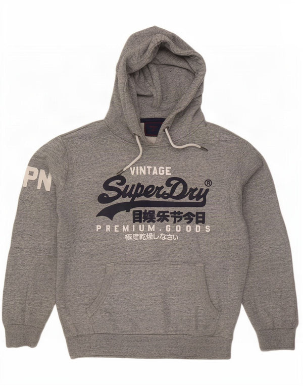 Suéter com capuz gráfico masculino Superdry XL algodão manchado cinza