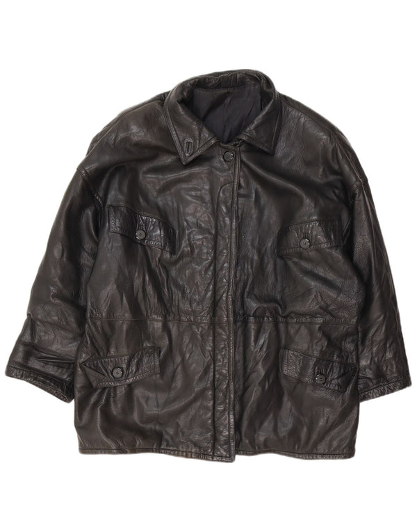 Jaqueta de couro feminina vintage UK 18 XL preta