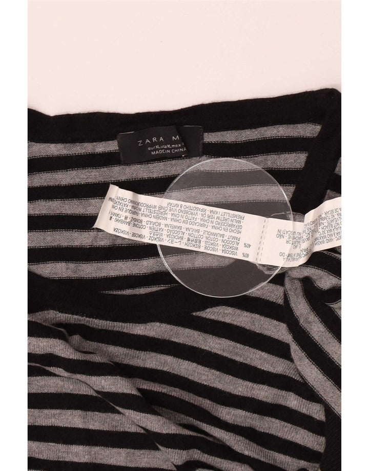 Zara Top masculino manga comprida XL cinza listrado viscose