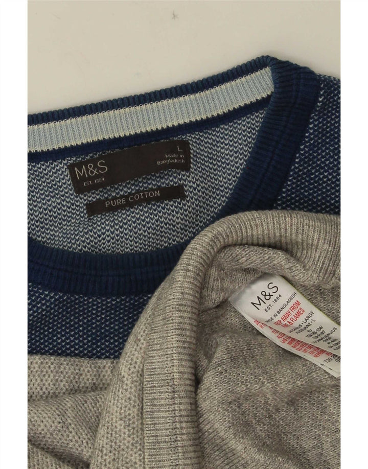Suéter masculino Marks & Spencer com gola redonda, grande, cinza, algodão colorblock