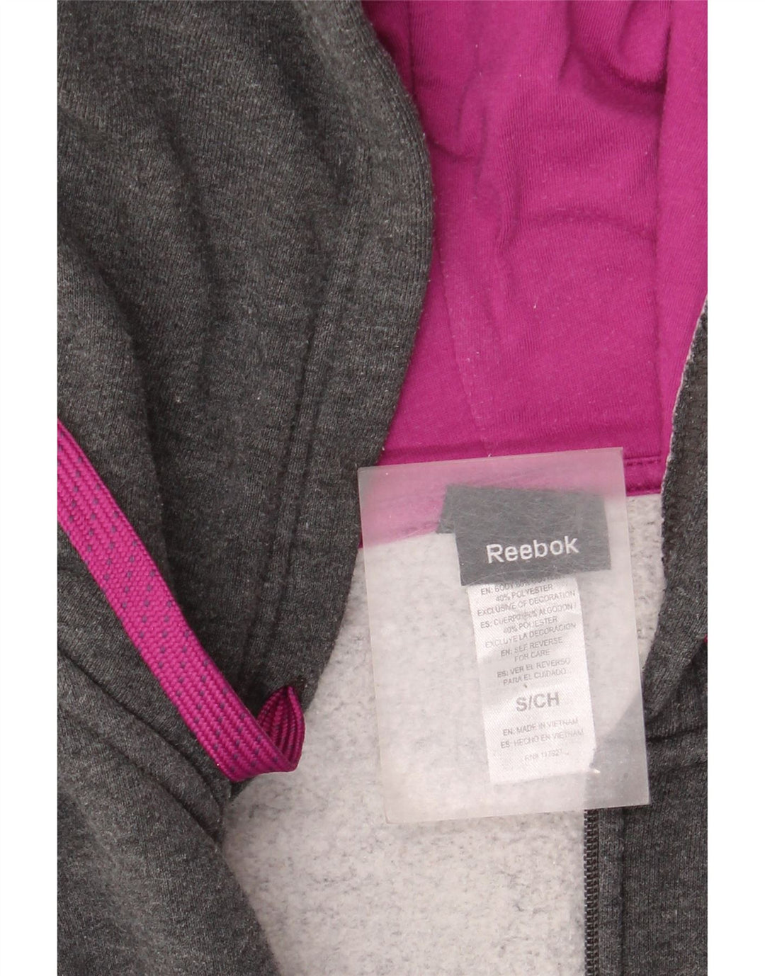 Suéter Reebok feminino com capuz e zíper gráfico UK 10 pequeno algodão cinza