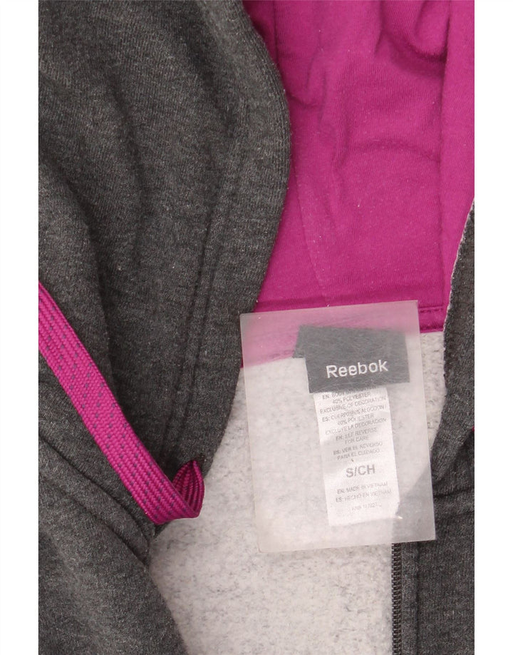 Suéter Reebok feminino com capuz e zíper gráfico UK 10 pequeno algodão cinza