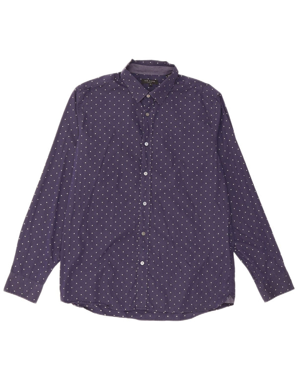 Camisa masculina Ted Baker tamanho 5 XL azul marinho algodão manchado