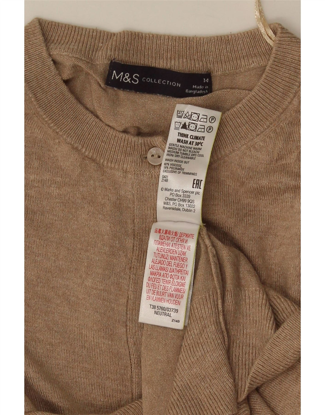 Suéter cardigã feminino Marks & Spencer Reino Unido 14 viscose bege médio