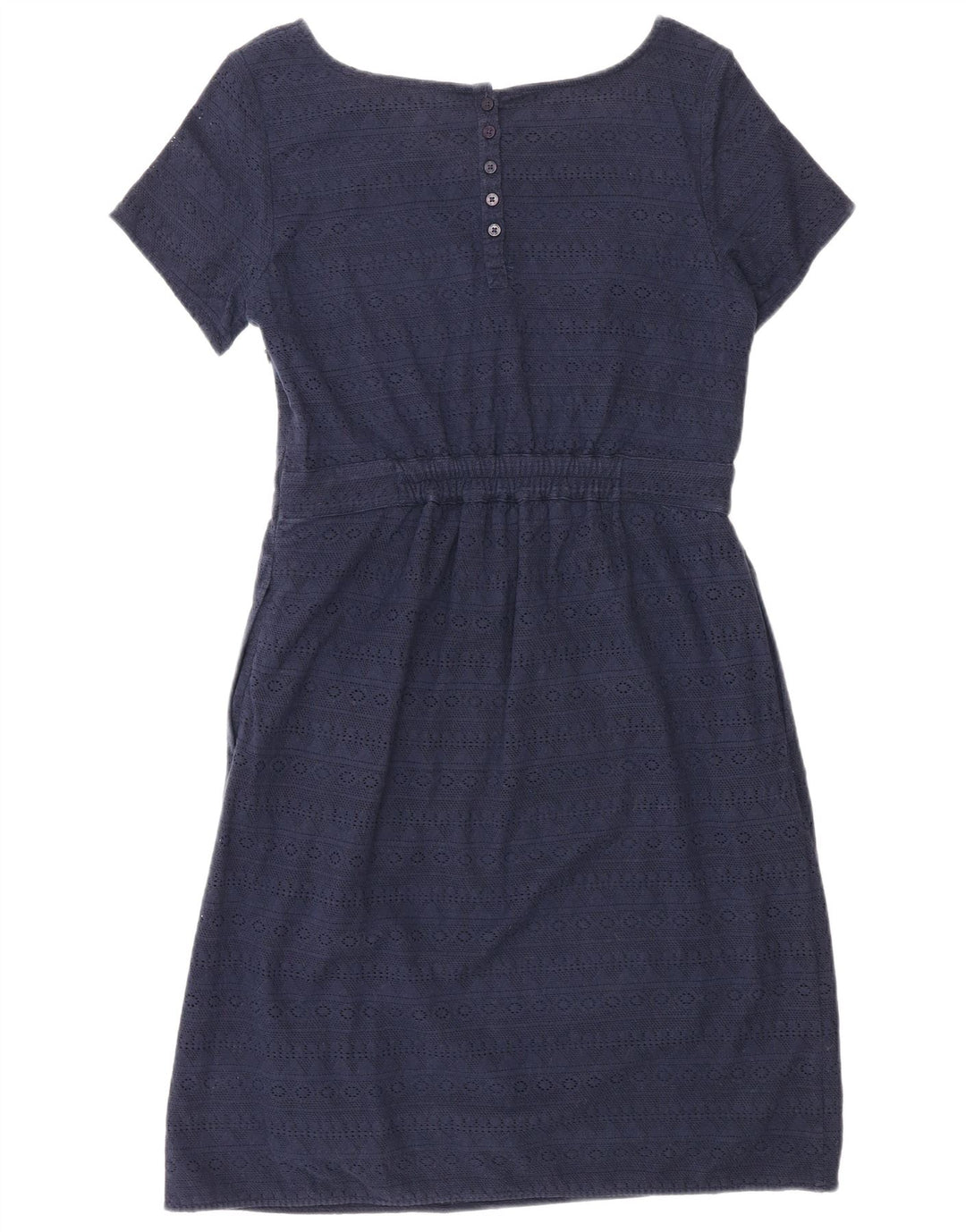 Vestido bainha feminino Fat Face Reino Unido 12 algodão geométrico azul marinho médio