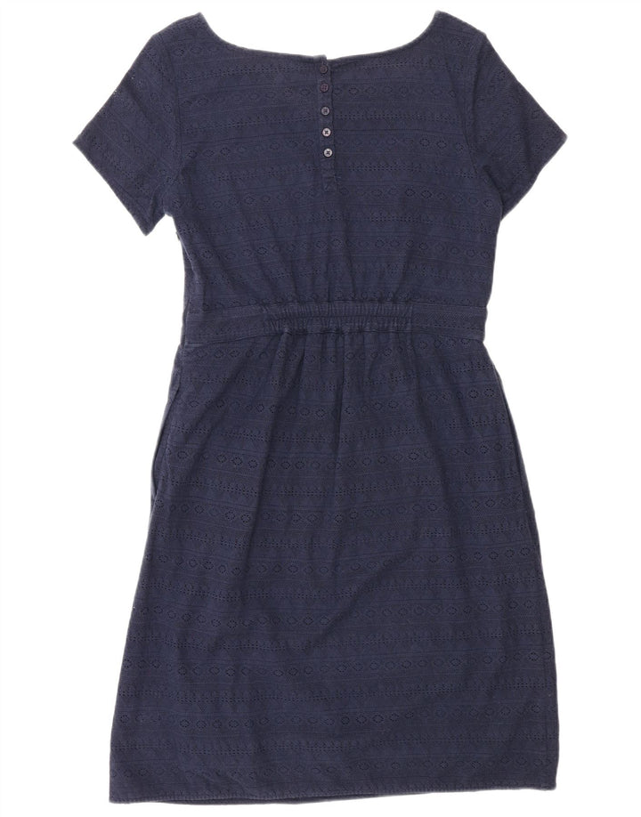 Vestido bainha feminino Fat Face Reino Unido 12 algodão geométrico azul marinho médio