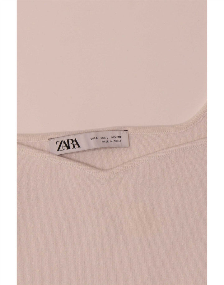 Zara Womens Crop Cami Top UK 14 Grande Poliéster Branco