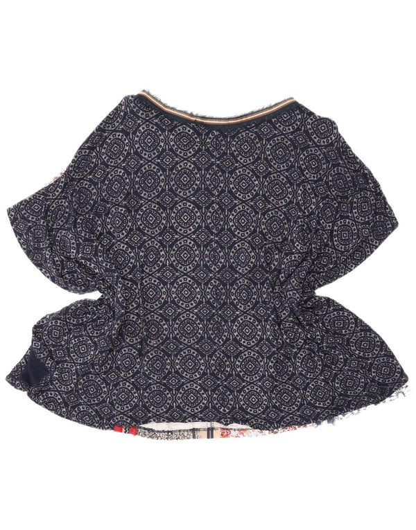 Blusa Poncho Feminina Desigual Top UK 14 Grande Azul Marinho Patchwork Boêmio