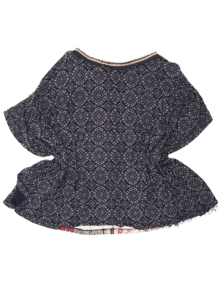 Blusa Poncho Feminina Desigual Top UK 14 Grande Azul Marinho Patchwork Boêmio