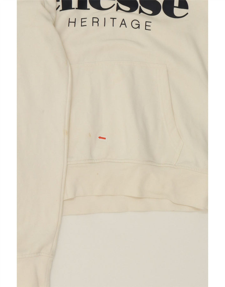 ELLESSE Mens Graphic Hoodie Jumper XS Off White Cotton Vintage Ellesse and Second-Hand Ellesse from Messina Hembry 
