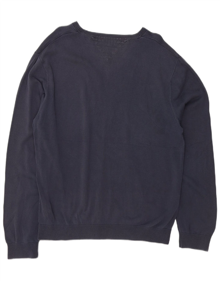Suéter masculino TOMMY HILFIGER com decote em V XL azul marinho algodão