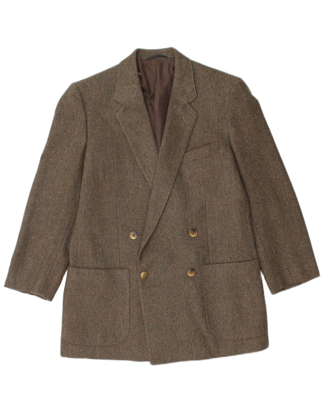 Jaqueta blazer masculina vintage com peito duplo IT 48 espinha de peixe verde médio