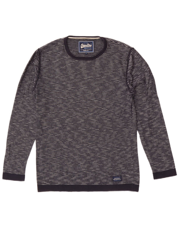 Suéter masculino Superdry com gola redonda e algodão listrado azul marinho médio