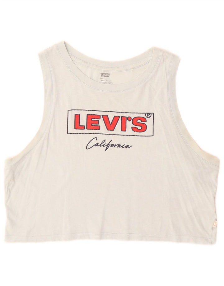 Colete feminino Levi's Crop Graphic Top UK 16 grande algodão azul