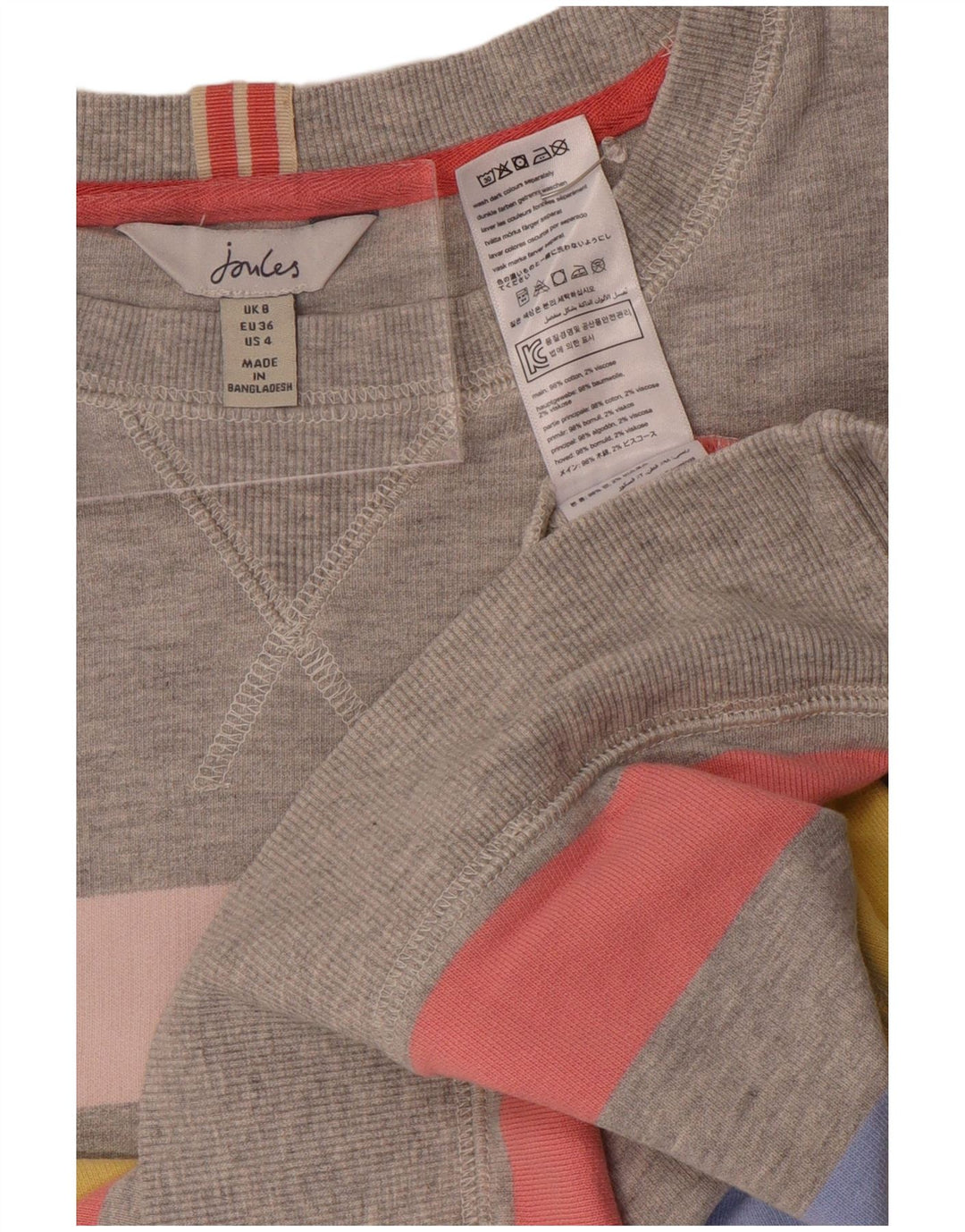 Joules moletom feminino oversized jumper Reino Unido 8 pequeno algodão listrado cinza