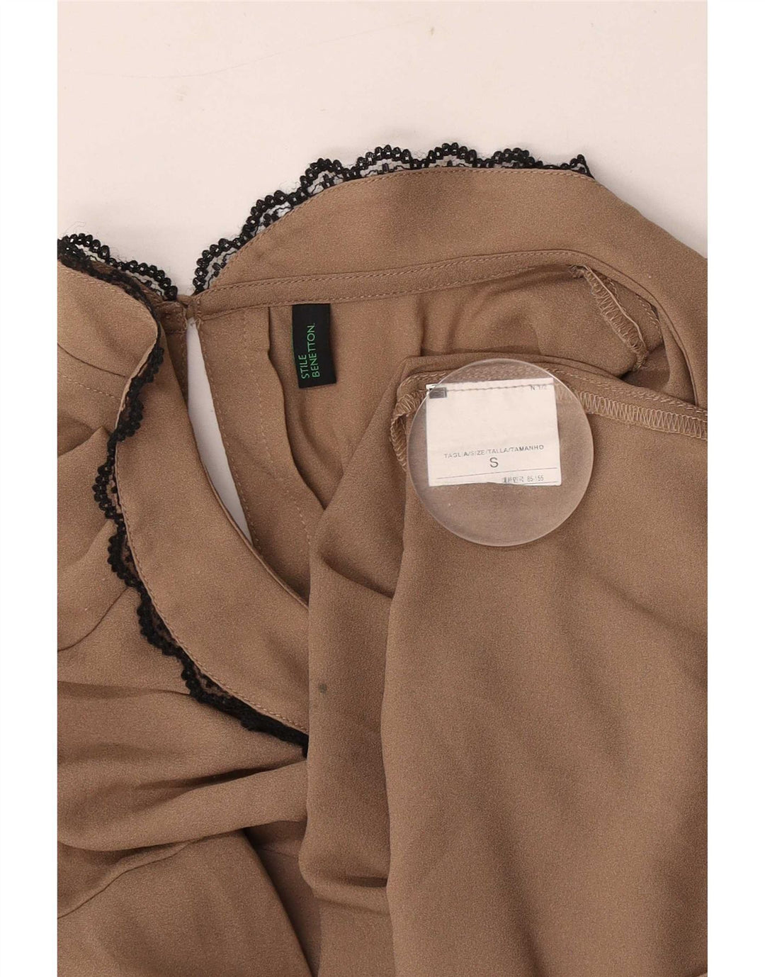 Blusa feminina Benetton UK 10 pequena poliéster bege