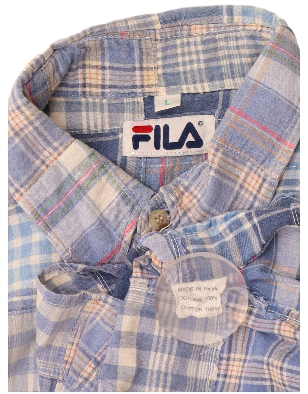 FILA Camisa masculina de manga curta grande azul patchwork algodão
