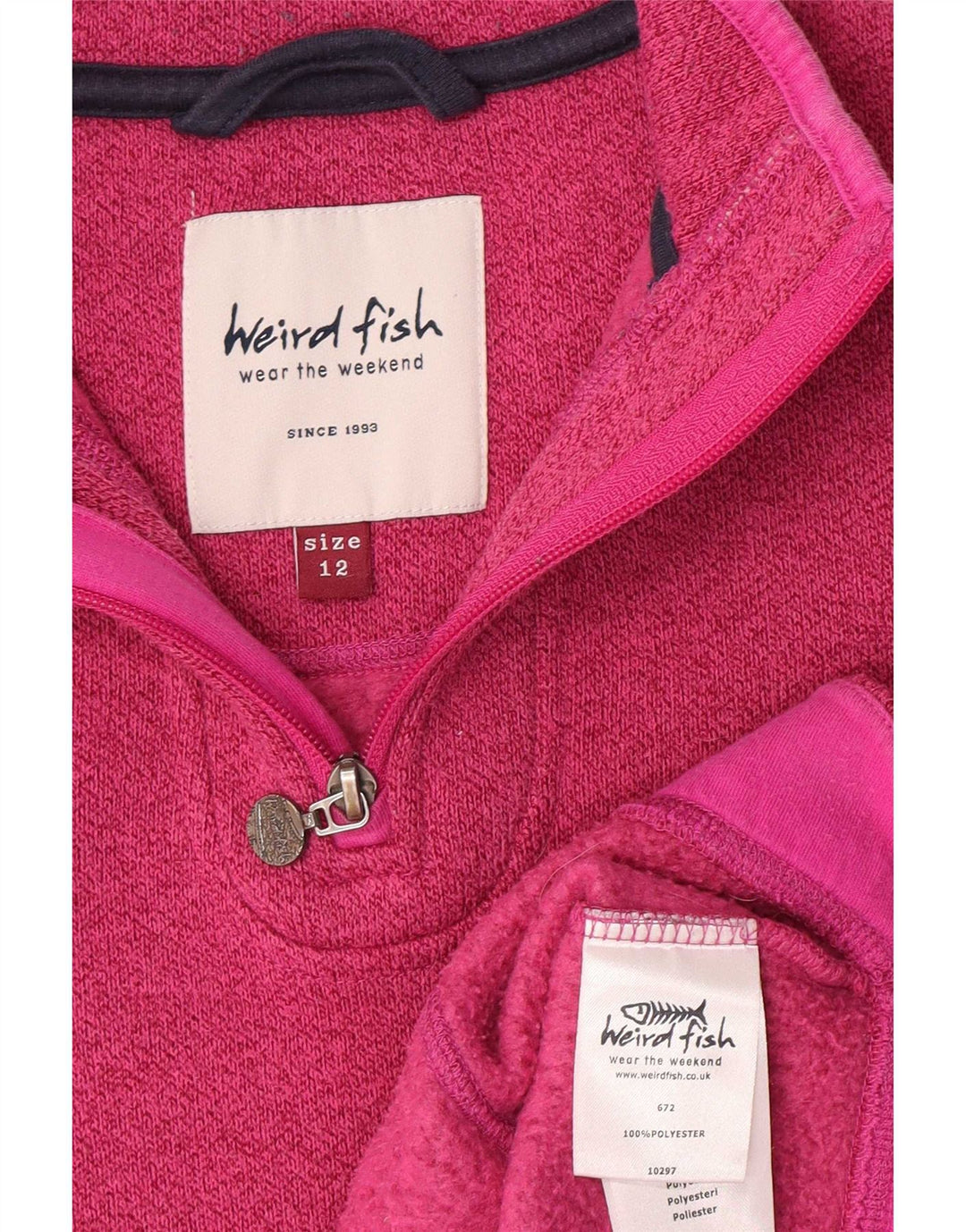 Moletom feminino Weird Fish com zíper e gola em ponte Reino Unido 12 poliéster rosa médio