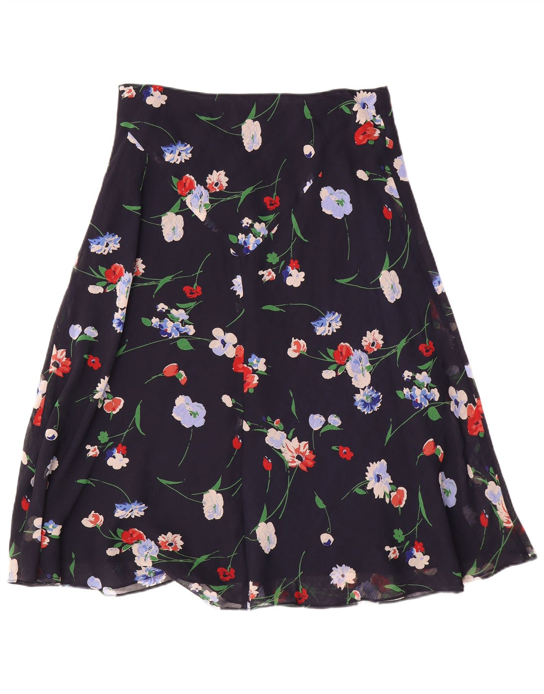 Saia feminina Chaps A-Line US 10 grande W30 azul marinho floral poliéster