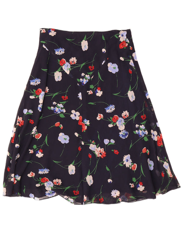 Saia feminina Chaps A-Line US 10 grande W30 azul marinho floral poliéster