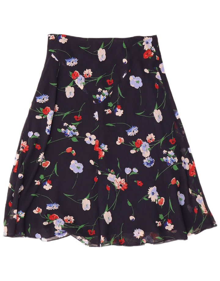 Saia feminina Chaps A-Line US 10 grande W30 azul marinho floral poliéster