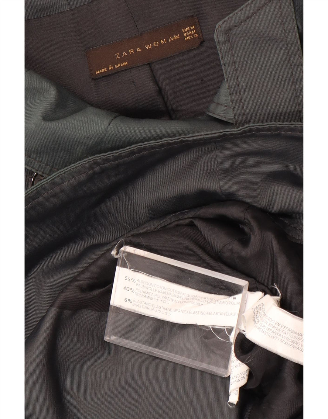 Zara Womens Short Double Breasted Trench Coat Reino Unido 14 Médio Algodão Cinza