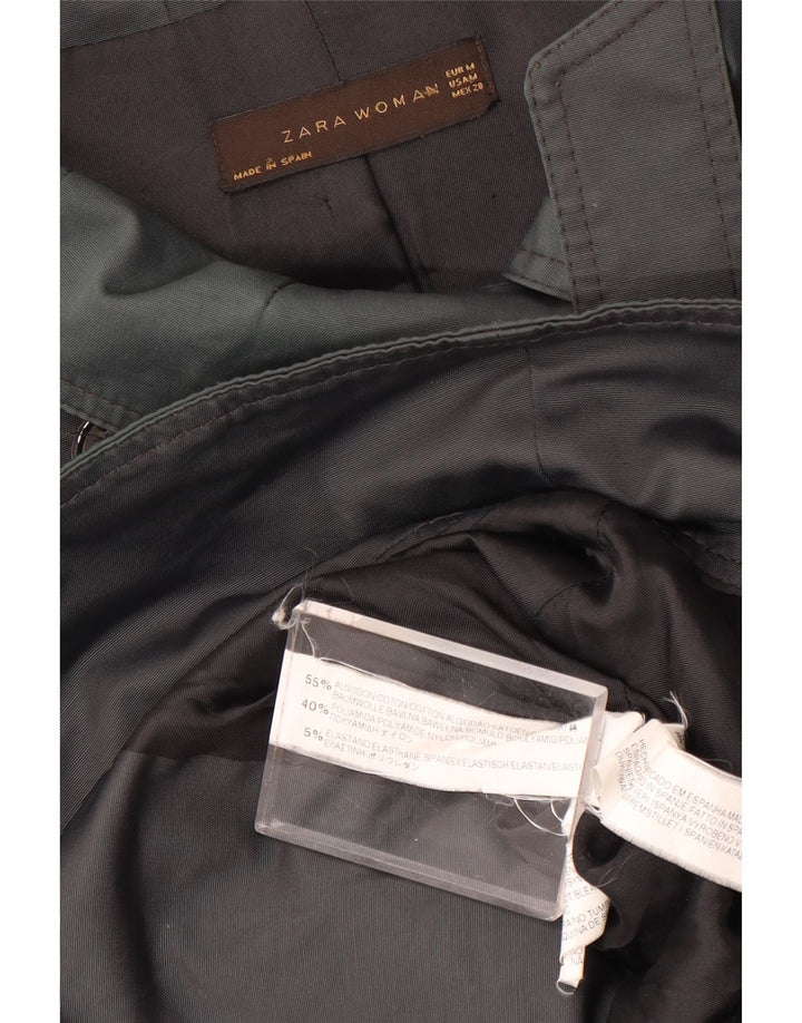 Zara Womens Short Double Breasted Trench Coat Reino Unido 14 Médio Algodão Cinza