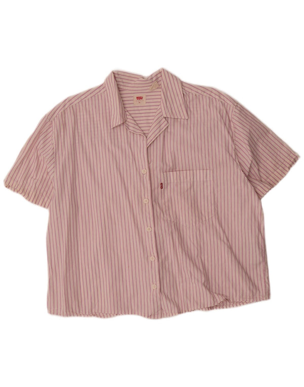Camisa oversized feminina de manga curta Levi's UK 18 XL rosa risca de giz algodão