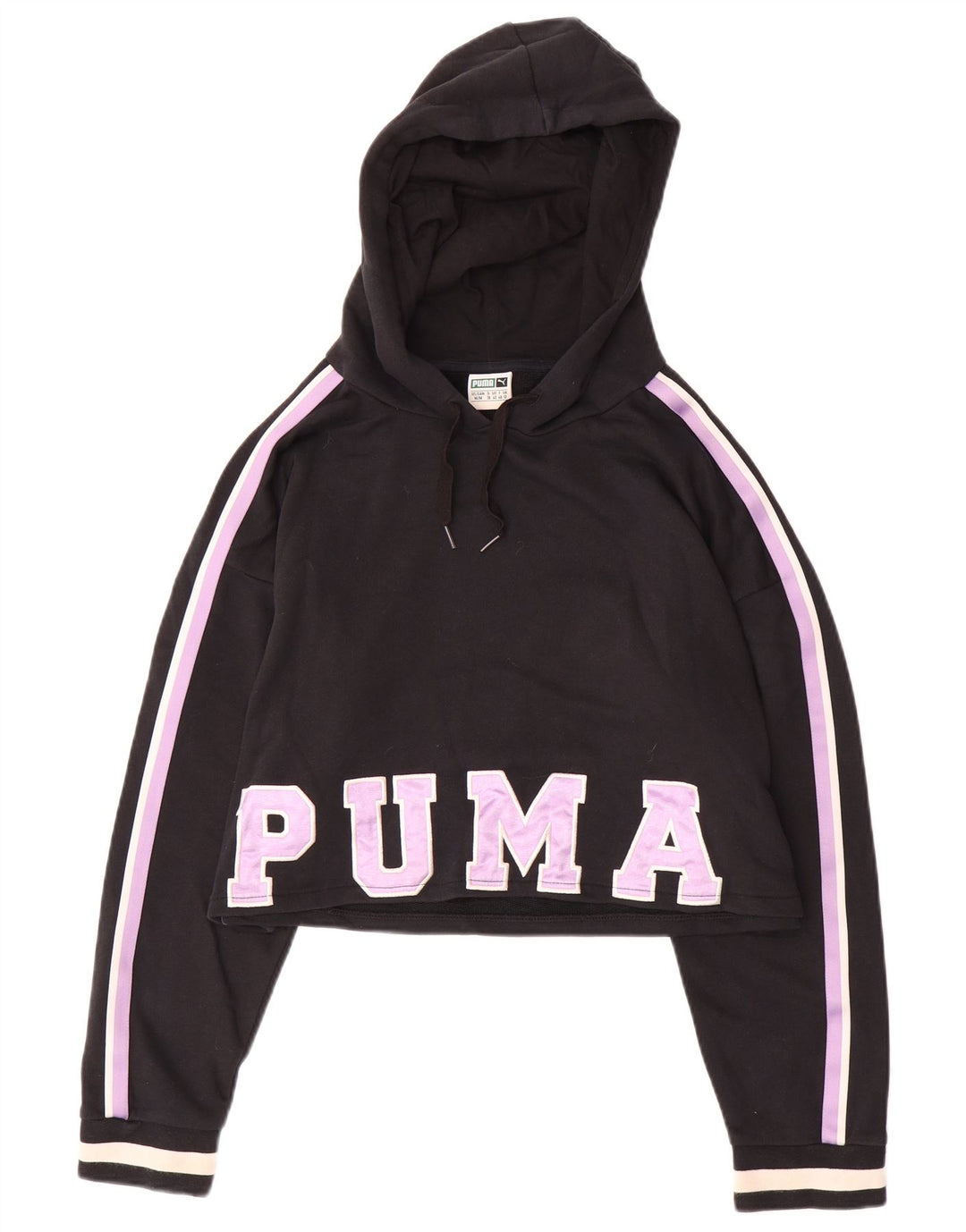 PUMA feminino oversized crop moletom com capuz UK 12 médio preto colorblock