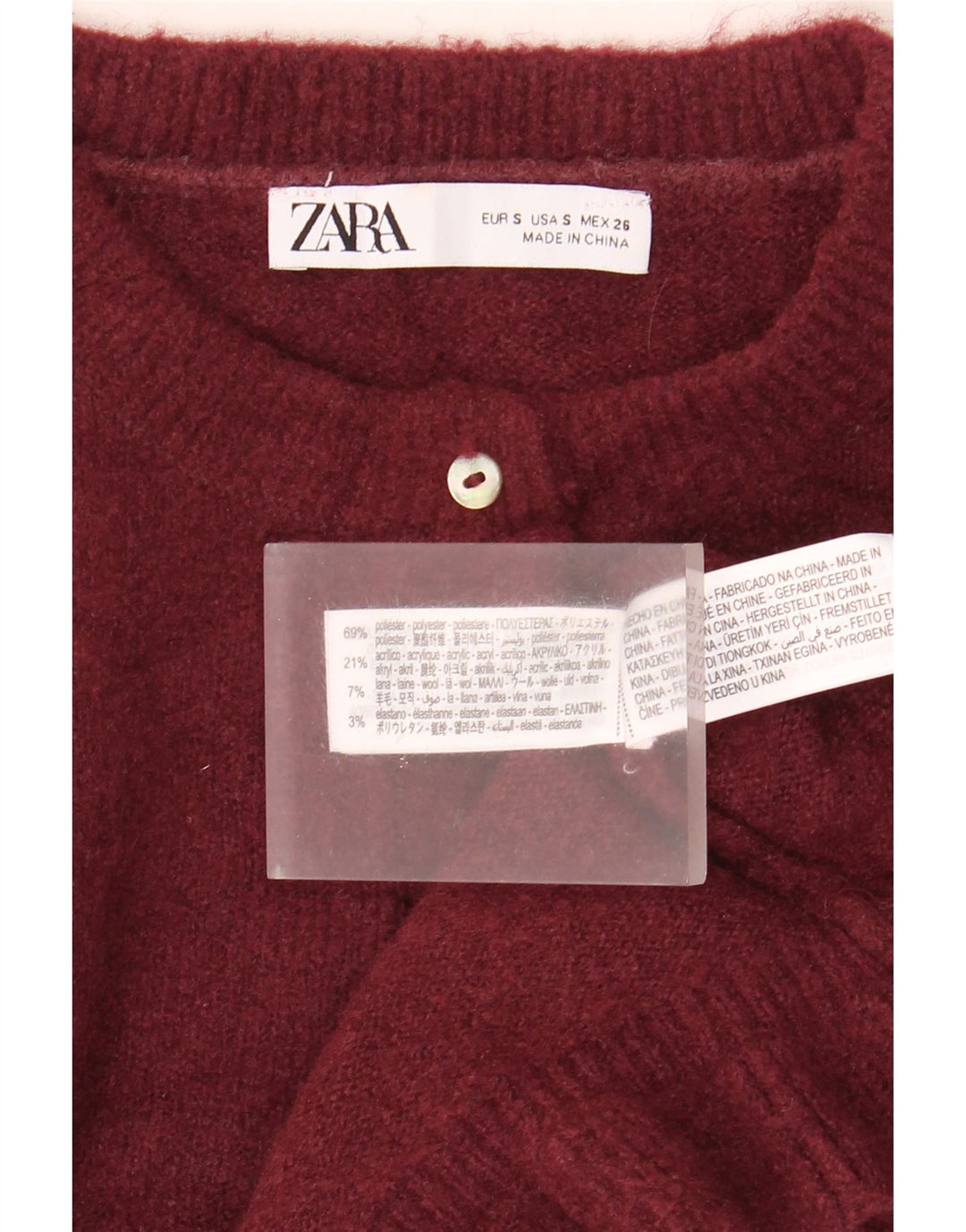 Zara Suéter Cardigan Feminino Crop Oversized Reino Unido 10 Pequeno Poliéster Marrom