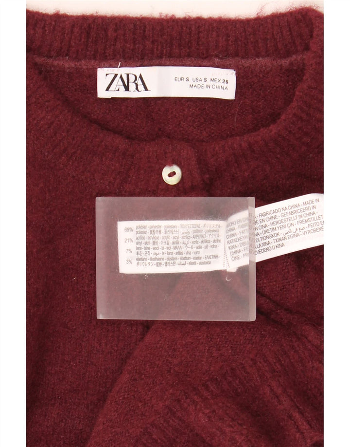 Zara Suéter Cardigan Feminino Crop Oversized Reino Unido 10 Pequeno Poliéster Marrom