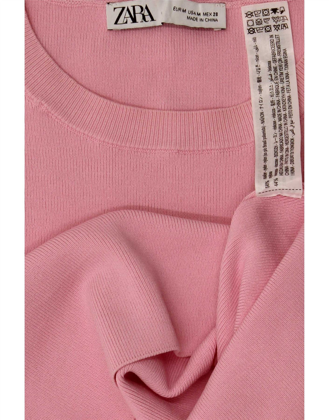 Zara Top curto feminino UK 14 médio rosa nylon