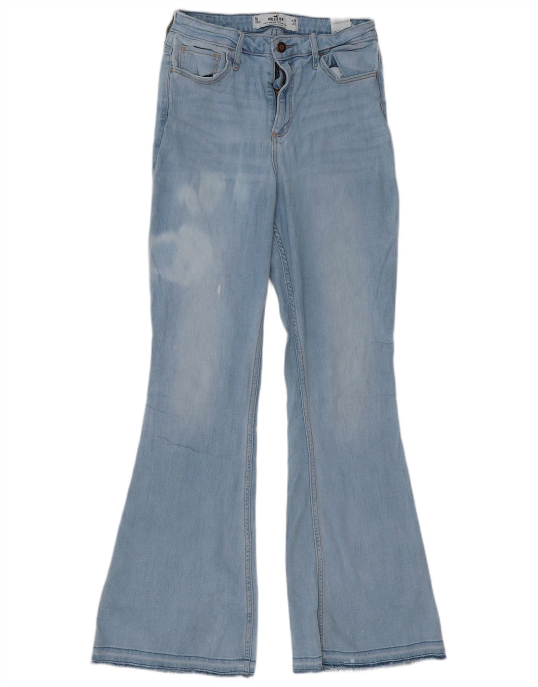 Calça jeans feminina Hollister com cintura alta curvada US 9 médio W29 L33 azul