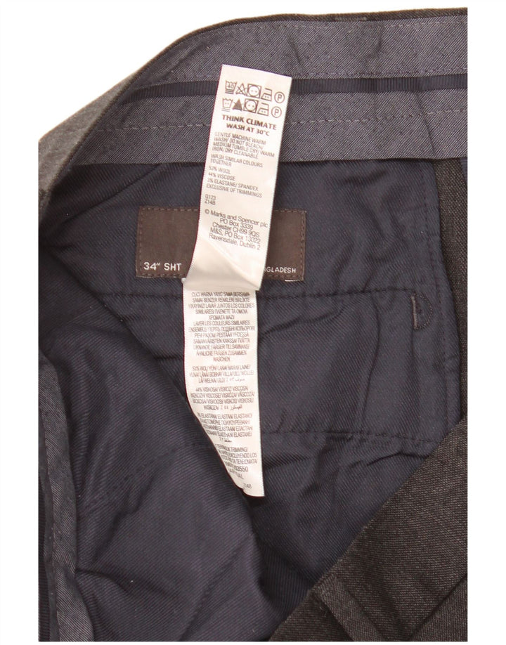 Calça masculina Marks & Spencer corte reto W34 L25 lã cinza