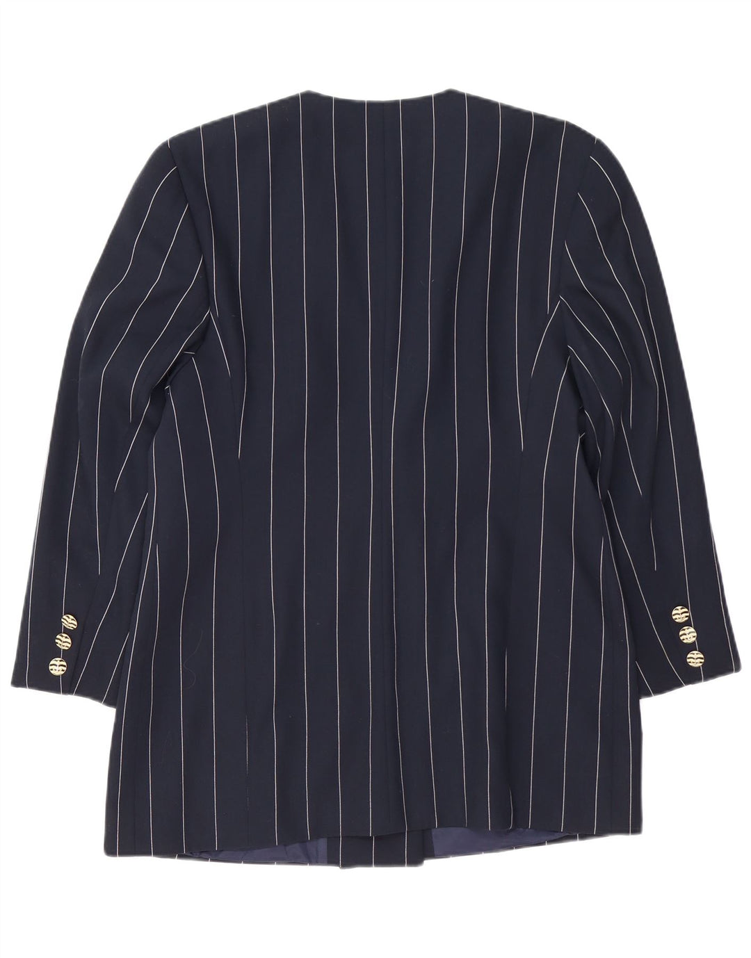 Jaqueta Blazer Longline Feminina VINTAGE IT 42 Médio Azul Marinho Listrado