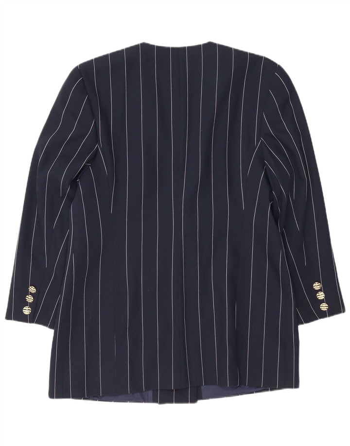 Jaqueta Blazer Longline Feminina VINTAGE IT 42 Médio Azul Marinho Listrado