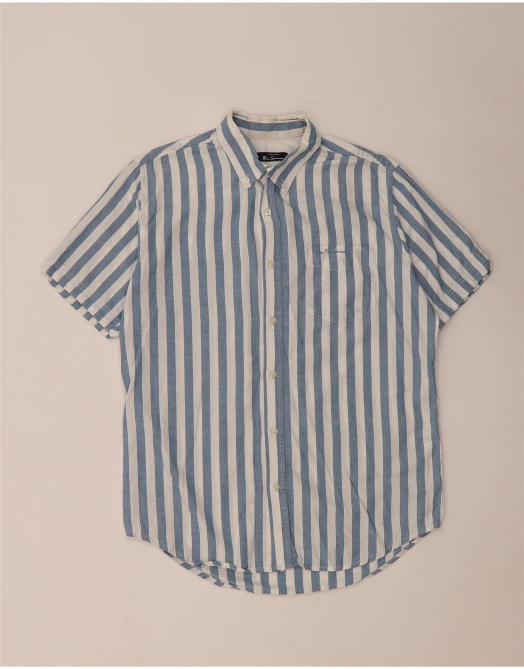 Camisa masculina de manga curta Ben Sherman de algodão listrado azul médio