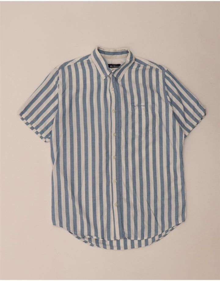Camisa masculina de manga curta Ben Sherman de algodão listrado azul médio