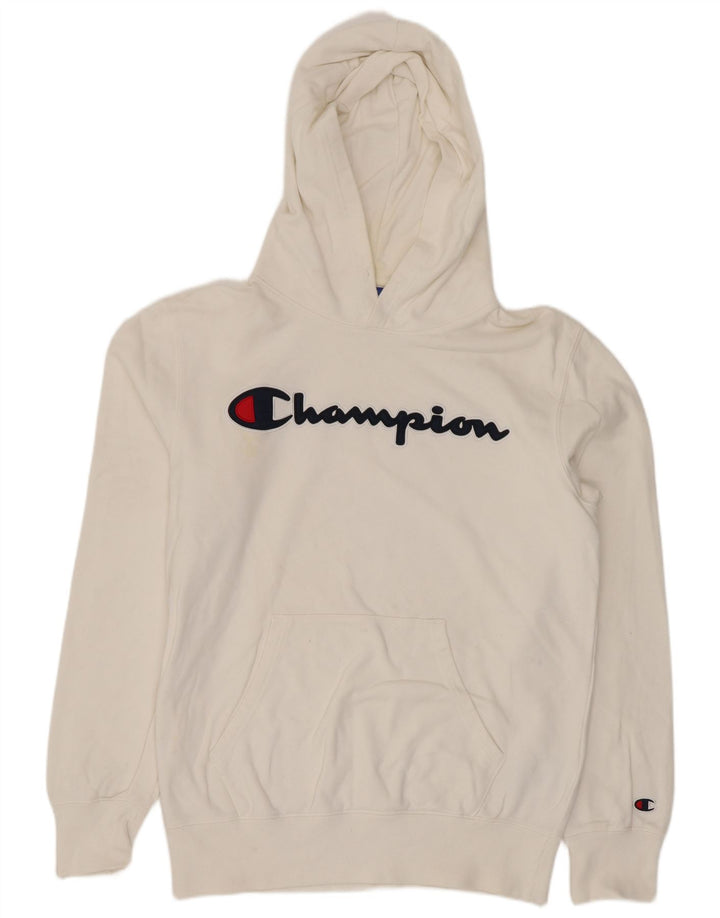 Jumper com capuz gráfico masculino Champion médio algodão branco
