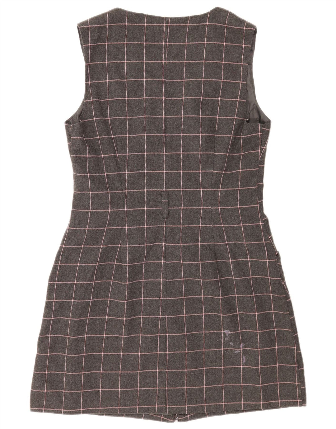 Vestido feminino Oasis sem mangas com bainha UK 14 poliéster xadrez cinza médio