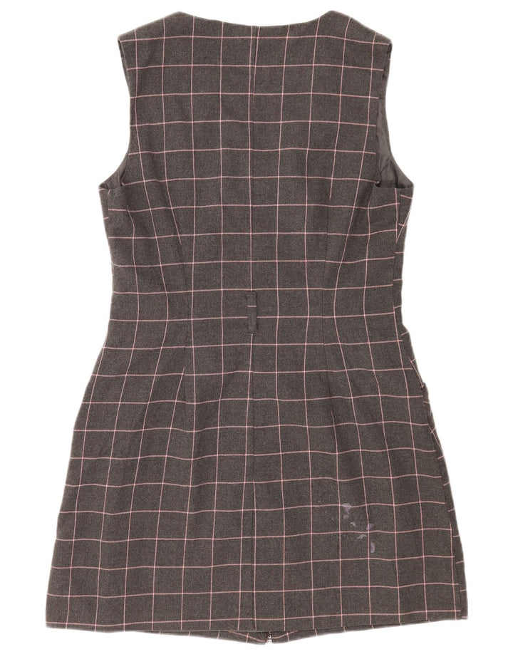 Vestido feminino Oasis sem mangas com bainha UK 14 poliéster xadrez cinza médio