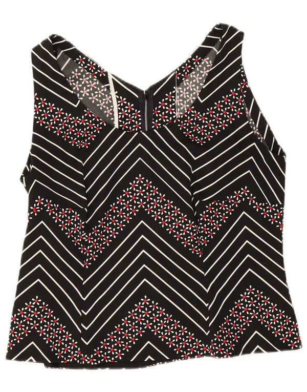 Blusa feminina vintage sem mangas, top UK 12 médio preto Chevron